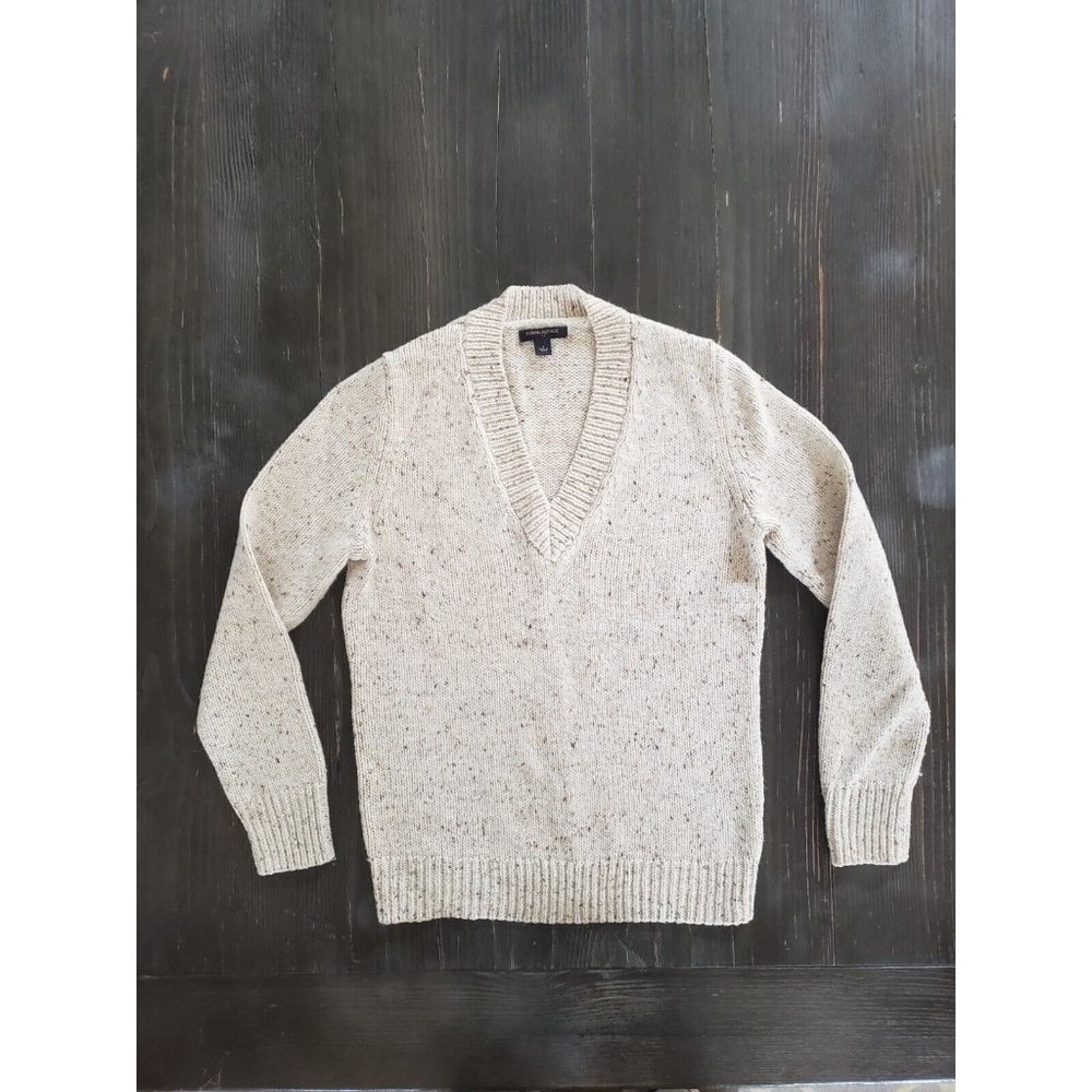 Banana Republic Acrylic Sweater Beige Gold Womens Small Metallic Acrylic Wool